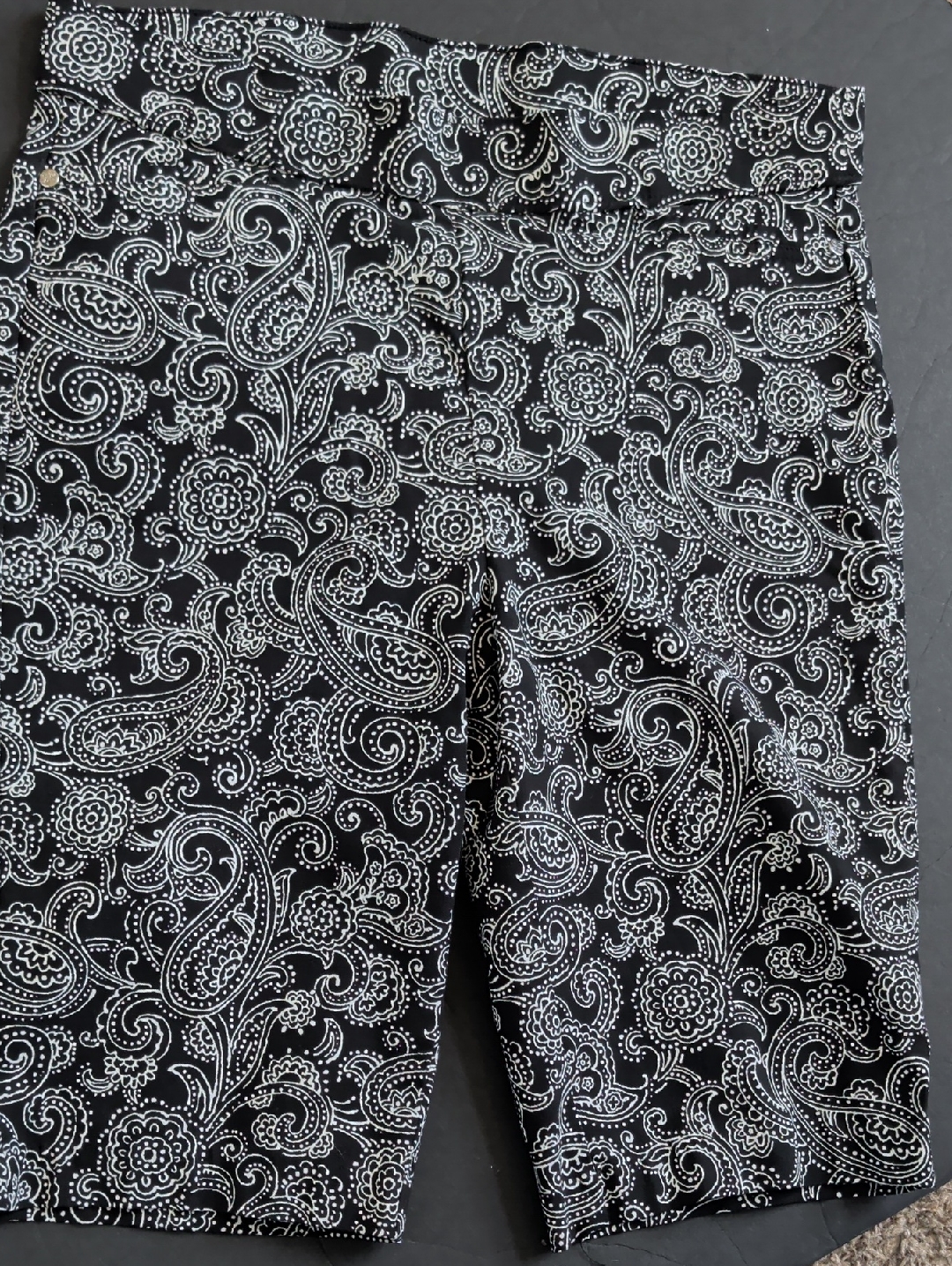 Rafaella Black & White Paisley Bermuda Shorts - Stretch Waist
